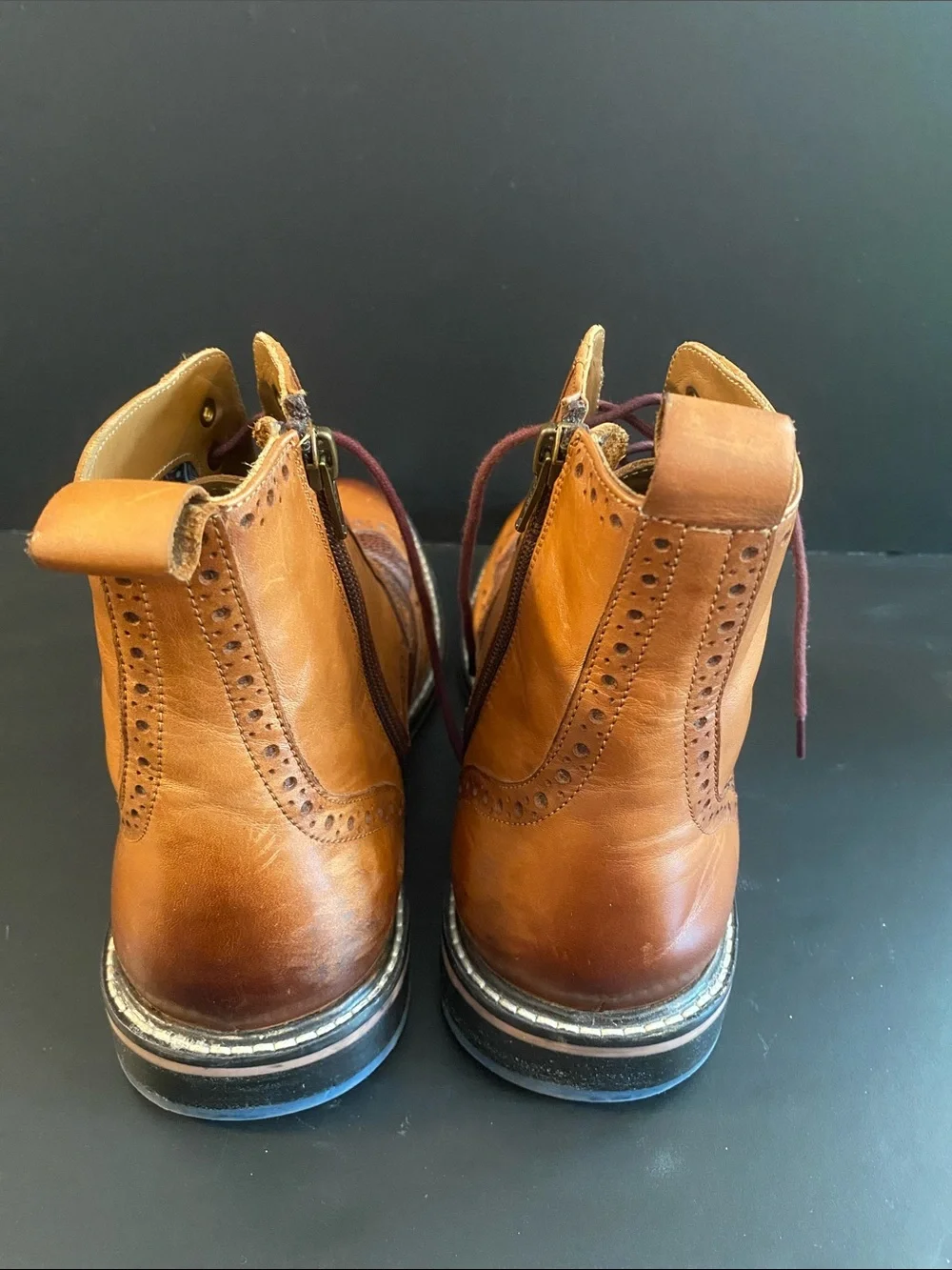Thomas & Vine Men's Legend Wingtip Ankle Leather Boot Textured Detail Tan Sz 9